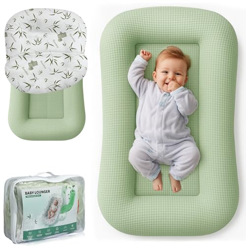 Image of azopesy Baby Lounger for Newborn - Infant Lounger 0-24 Months with Lounger Cover, Adjustable Baby Nest Lounger, Breathable Fabric & 3D Support Newborn Lounger, Portable Newborn Essentials, Green
