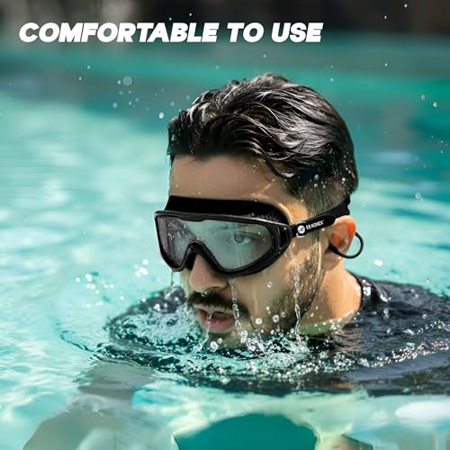Image of KONEX Swimming Goggles | UV Protected Big Frame Lens | Anti-Fog & Anti-Leak Soft | Effective - Black