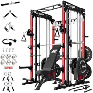 RitFit M1 Pro Smith Machine Package, All-in-One Power Cage with Weight Stack Set, Includes LAT Pulldown & Cable Crossover System for Home Gym