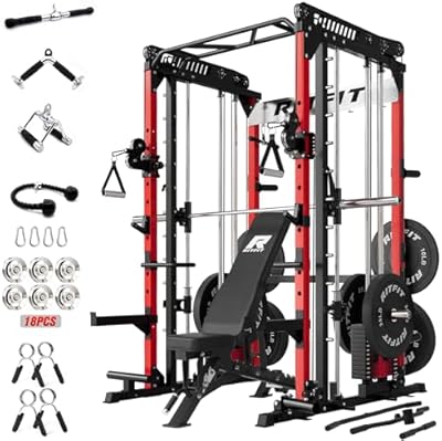 RitFit M1 Pro Smith Machine Package, All-in-One Power Cage with Weight Stack Set, Includes LAT Pulldown & Cable Crossover System for Home Gym