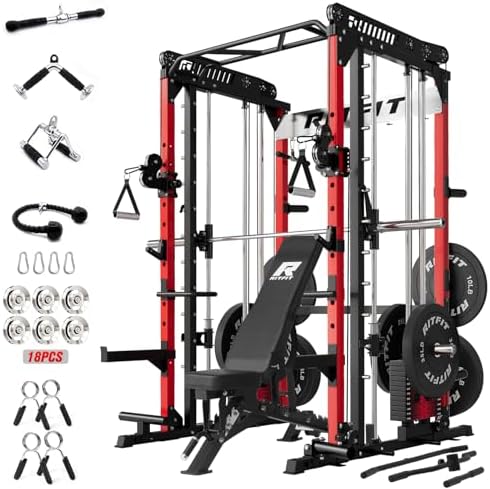 RitFit M1 Pro Smith Machine Package, All-in-One Power Cage with Weight Stack Set, Includes LAT Pulldown & Cable Crossover System for Home Gym