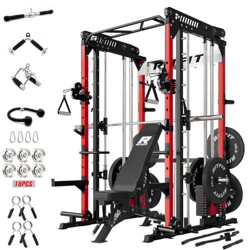 Image of RitFit M1 Pro Smith Machine Package, All-in-One Power Cage with Weight Stack Set, Includes LAT Pulldown & Cable Crossover System for Home Gym