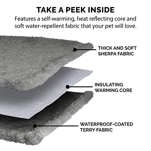 Image of Furhaven Waterproof & Self-Warming Throw Blanket for Dogs & Indoor Cats, Washable & Reflects Body Heat - Soft-Edged Terry & Sherpa Dog Blanket - Silver Gray, Small
