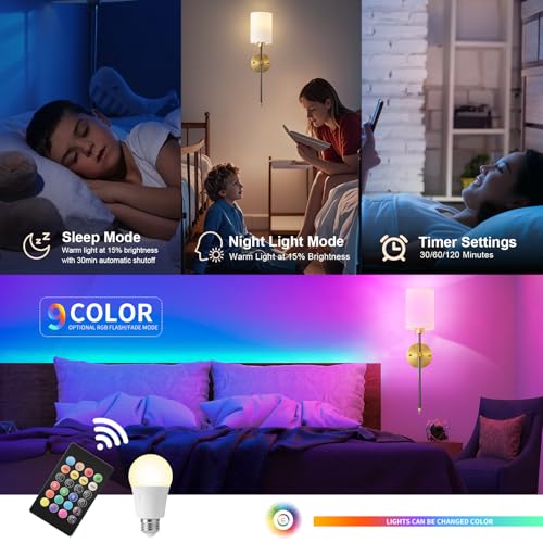 Image of Battery Operated Wall Sconce Set of Two, Wireless Rechargeable Wall Light With Remote Control, Dimmable, 4 Color Temperatures, RGB, Timer, for Living Room,Bedroom,Entryway, Black Gold, 26.8 Inch