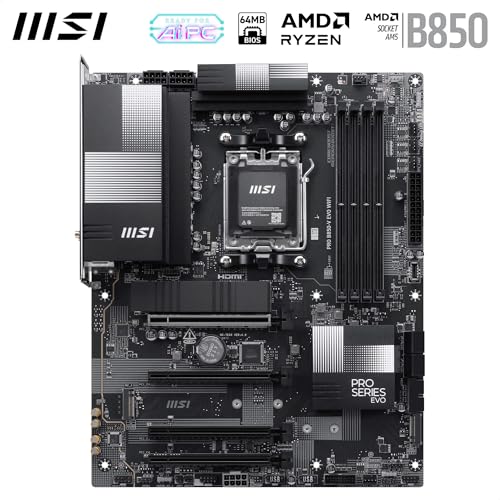 MSI PRO B850-V EVO WiFi Motherboard, ATX - Supports AMD Ryzen 9000/8000 / 7000 Processors, AM5 - DDR5 Memory Boost (up to 8200+ MT/s OC), PCIe 5.0 x16, M.2 Gen5, Wi-Fi 7, 5G LAN - image 2