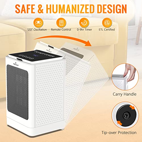 Electric Portable Space Heater - 1500W Adjustable Ptc Fast Heating Ceramic Heater Built-In Timer And Oscillation, Mini Heater With Remote Control For Bedroom,Desk,Office And Indoor Use (White) #TOP3