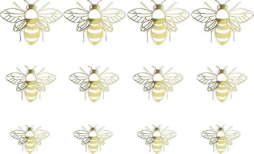 Wyjuan Gold 12 Pcs Bee Wall Decals Honey Bee Wall Stickers Honey Bee Decals,Removable Diy Bee Decoration Decals,Honeycomb Wall Decals For Bedroom Wall Living Room Nursery Playroom Decorations