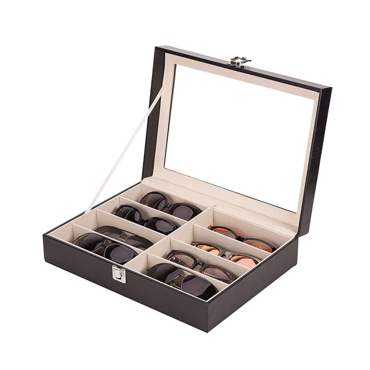 Boîte à Lunettes en Cuir Pu Noire pour Montre et Bijoux, Organisateur Pratique pour Rangement et Protection, pour Usage Personnel Coiffeuse
