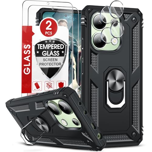 LeYi Hülle für Xiaomi Redmi Note 13 4G Ständer Handyhülle mit 2 Schutzglas & 2 Kamera Folie, Militär Standard Stoßfest C...
