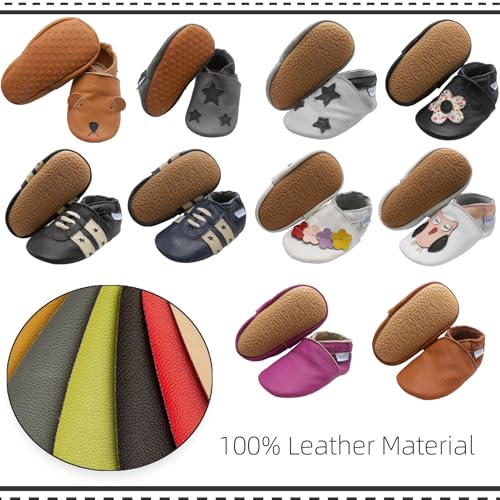 YIHAKIDS Baby Rubber Sole Shoes Boys Girls Infant Crawling Toddler Moccasins Leather Walking Anti-Slip Sole Slippers Newborn Mini Kids Crib Boots 0-24 Months4