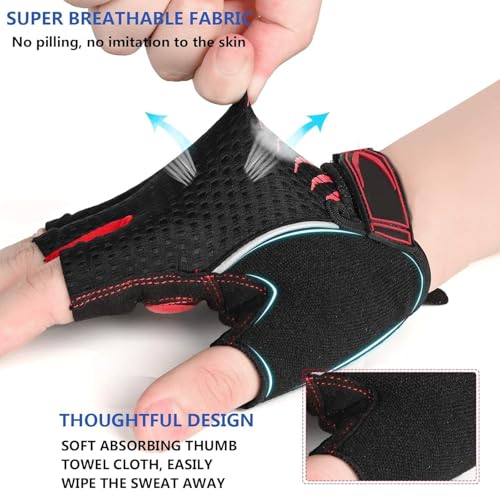 Image of UROCK Microfiber Breathable Cycling Gloves for Men & Women, Half Finger Cycling Gloves, Perfect Bike Riding Gloves, Sports Gym Gloves (Red, M)