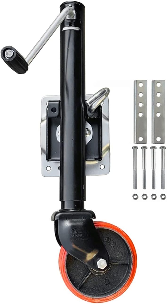 Manual Jack 6 Inch PU Solid Iron Wheel Trailer Sidewind Round Swivel Jack Jockey Wheel with Bolt On Cap 650KG Boat RV Parts Accessories Trolley Jack(Zinc-S