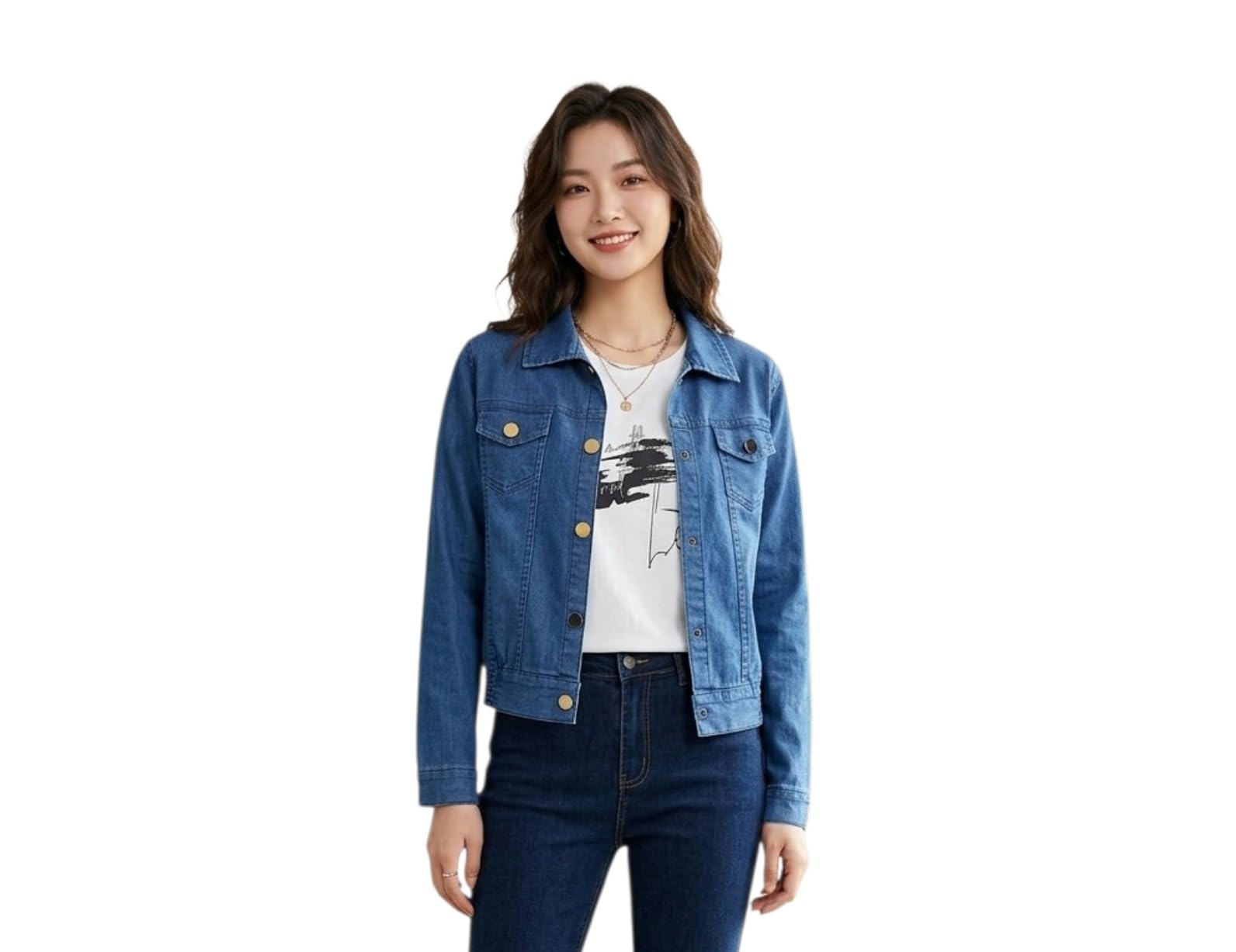 laddu Women's Denim Jacket Blue (XL) Long Sleeve Casual Style Chest Pockets-picture-28