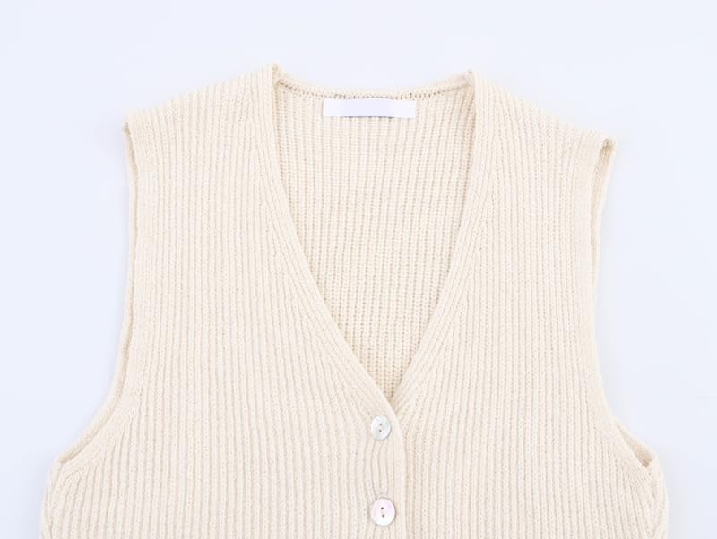 2025 Summer French Lazy Knitted Single Breasted Vest Tank Tops Minimalist Beige Elegant Knit Sweater Women3
