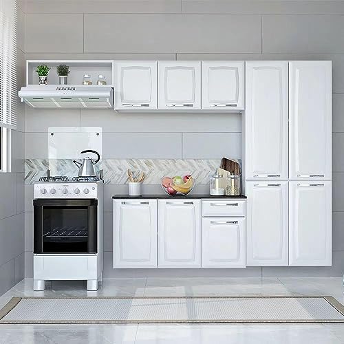 ITATIAIA Cozinha Completa Aço Amanda Com Paneleiro Duplo Armário Aéreo e Balcão Branco Nevada