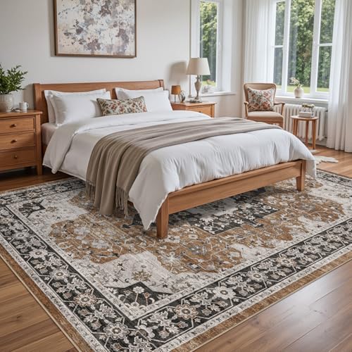 DEXI Alfombra Salon 122 x 183 cm, Alfombras Dormitorio Pelo Corto Lavable, Suave y Cómoda, Vintage Tapetes Decorativas para Sala de Estar, Habitación, Comedor, Marrón - imagen 3