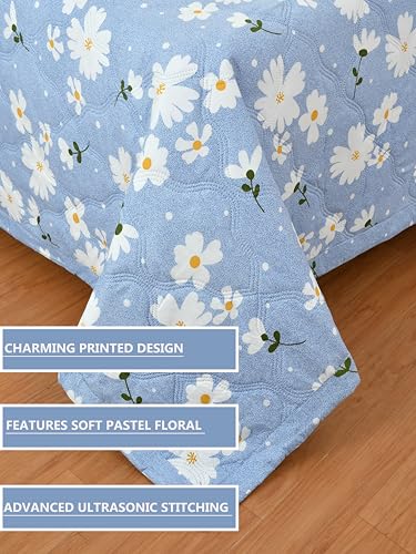Image of IVAZA Luxury Ultrasonic Punch AC Comforter Blanket - Quilted Microfiber Floral Pattern, Lightweight Breathable All‑Season Blanket for Bedroom, Travel (Singled Bed,228x152 CM) (Soft Sky Blue)