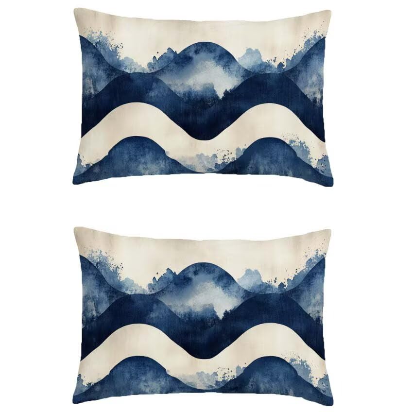 Taie oreiller double sided printing bleu marine en lin imperméable pour une décoration raffinée