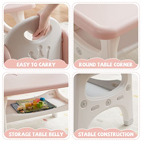 Doreroom Kids Table And Chair Set, Plastic Children Activity Table With 2 Seats, Toddler Table And Chair Set For Reading, Drawing, Snack Time, Arts Crafts, Preschool, Gift For Boys Girls, Pink #TOP3