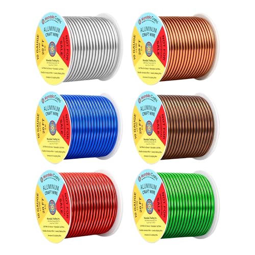 Image of Mandala Crafts 10 GA Green Brown Red Assorted Anodized Aluminum Craft Wire | 120 FT, Colored, Flexible, Bendable for Bonsai Armature Sculpting Wire Wrapping Jewelry Making, Weather & Tarnish Resistant