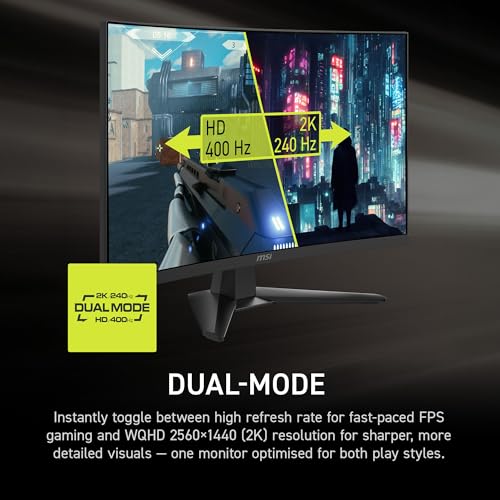 Image of msi MAG 275CQDF X24 27-inch 2560 x 1440 (QHD) Gaming Monitor, AMD FreeSync Premium, Dual Mode with WQHD 240Hz and HD 400Hz, HDR Ready, HDMI, VGA Port, VESA, Tilt, 0.5ms, Black