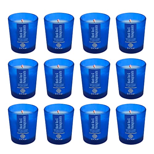 Image of EKAM Black Tea & Pomegranate Votive Soy Wax Scented Candle, 40 Grams, 10 Hours Burn Time| Long Lasting Premium Candles | Ideal for Home Decor | Gifting & Aromatherapy (Pack of 12)