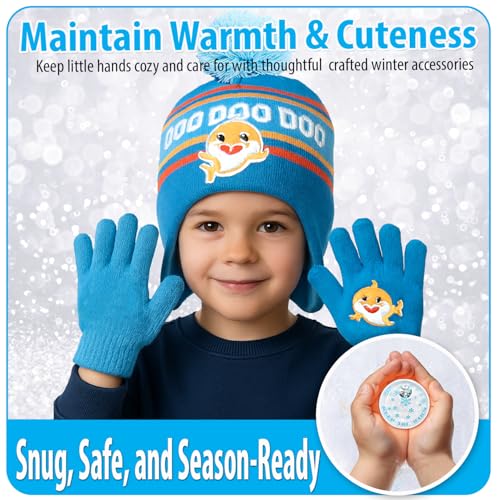 Image of Nickelodeon Boys' Baby Shark Winter Hat and 2 Pairs of Mitten Set (Toddler)