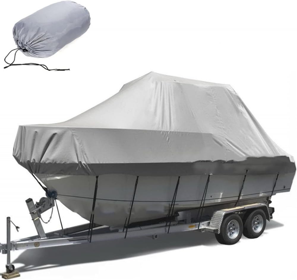 Telo Copribarca Impermeabile,Telo Copribarca Ricovero Imbarcazione Impermeabile Tessuto Oxford 600D Copertura Per Barca Rimorchiabile Proteggere La Nave Da Lesioni-Grey Grigio||17~19ft(600cm*300cm)