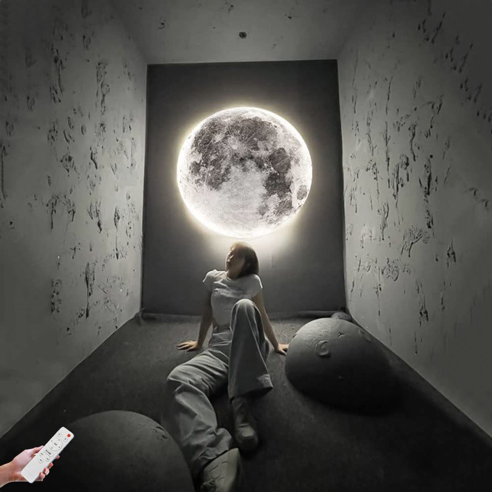 Lampada da Parete a LED a Forma di Luna, Lampada per Bambini dimmerabile con Telecomando, 18W, Rotonda, per Interni, Ideale per cameretta, Comodino, Illuminazione Notturna Decorati