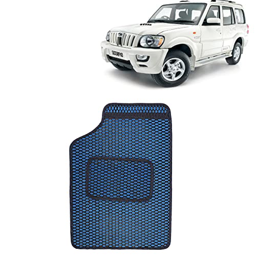 Image of Kingsway Dotted Design Car Floor Foot Mats Universal Fit for Mahindra Scorpio, Model Year : 2006-2014, Water and Dustproof, Color Blue, Set of 5 Pieces