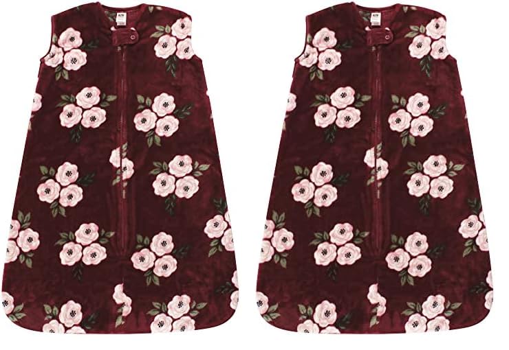 Image of Hudson Baby Unisex Baby Plush Sleeping Bag, Sack, Blanket, Burgundy Floral Sleeveless, 6-12 Months (Pack of 2)