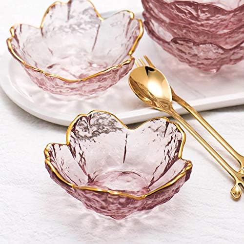 Small Glass Dish Nordic Style Gold Inlay Glass Sauce Bowl Mini Japanese Cherry Blossoms Seasoning Plate For Ice Cream Fruit Sala