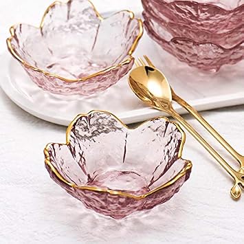 Small Glass Dish Nordic Style Gold Inlay Glass Sauce Bowl Mini Japanese Cherry Blossoms Seasoning Plate For Ice Cream Fruit Sala