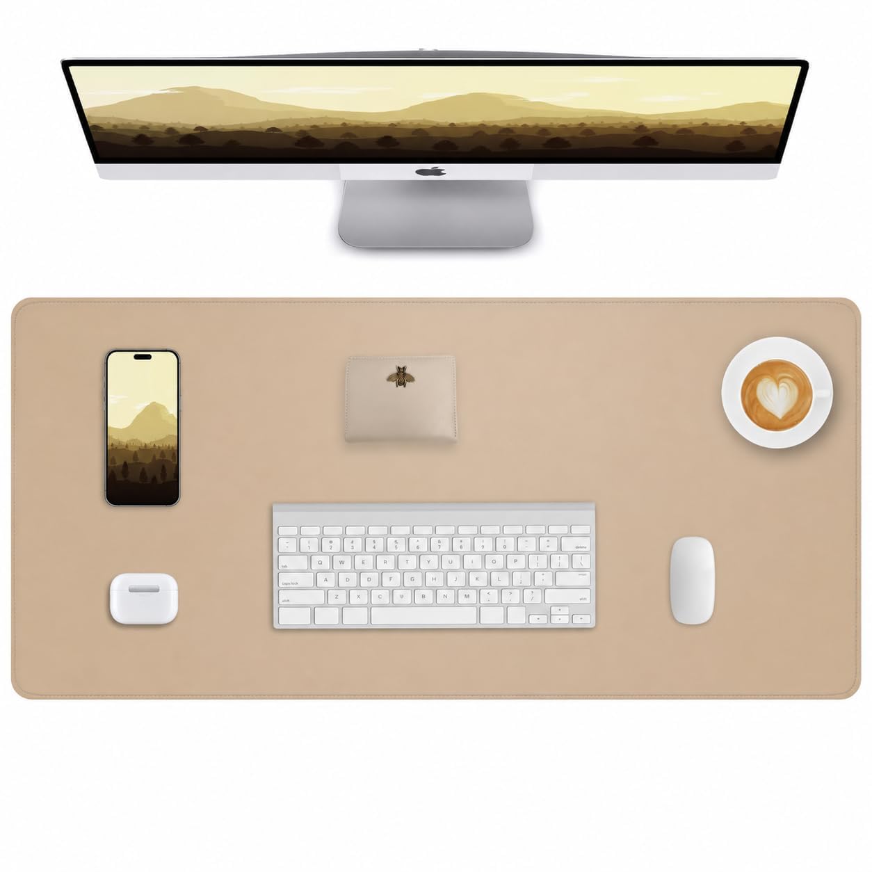 Leather Desk Pad Protector, 80 x 40 cm Computer Mat, Large Mouse Pad, Non-Slip, Waterproof PU Leather Blotter, Desk Cover for Office and Home (Gold)