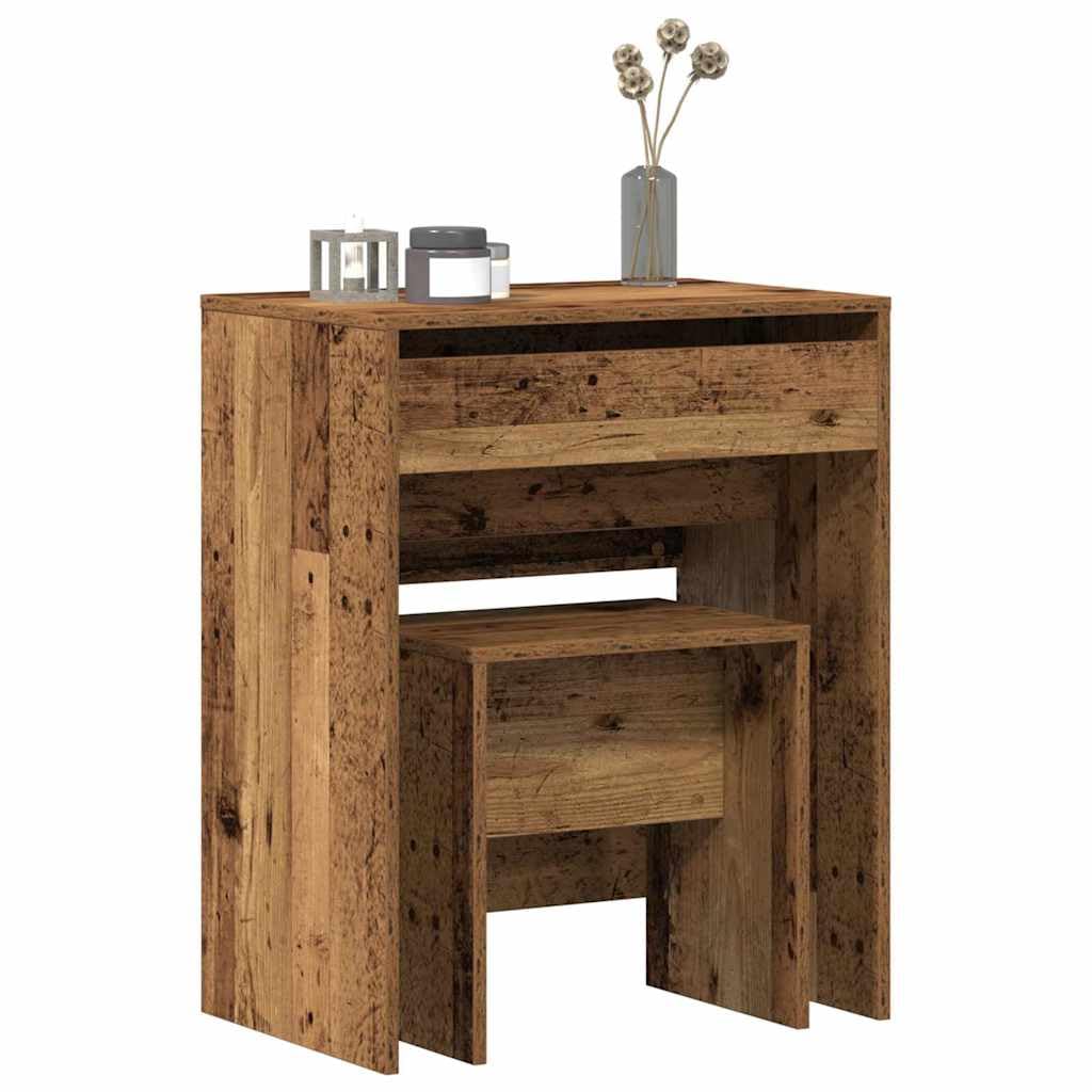 Schminktisch aus Altholz Holzwerkstoff 60 x 40 x 75 cm mit Schublade, Makeup Spiegel und Stauraum für Schlafzimmer, Jugendzimmer, Ankleidezimmer, Organizer und Pflege