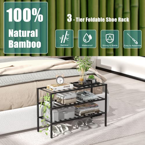 Allinside Bamboo Shoe Rack, 3 Tiers Shoe Storage Organizer, Detachable Durable Shoe Shelf, Shoe Stand For Entryway Closet Bathroom Balcony(Black) #TOP5