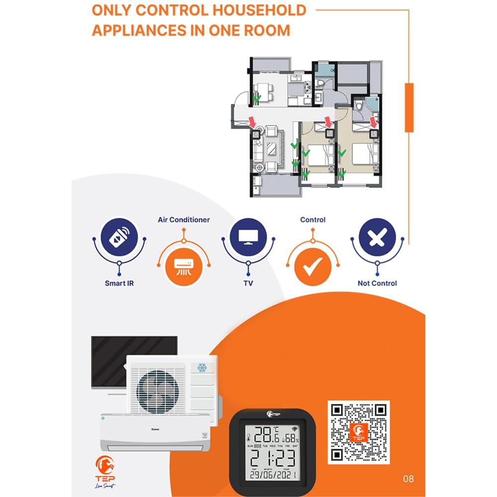 TEP SMART LIFE - SMART REMOTE T&H SENSOR + IR CONTROL - LCD - 65X65X17MM - BLACK (Alexa support) - iOS & Android App - Image 9 thumbnail