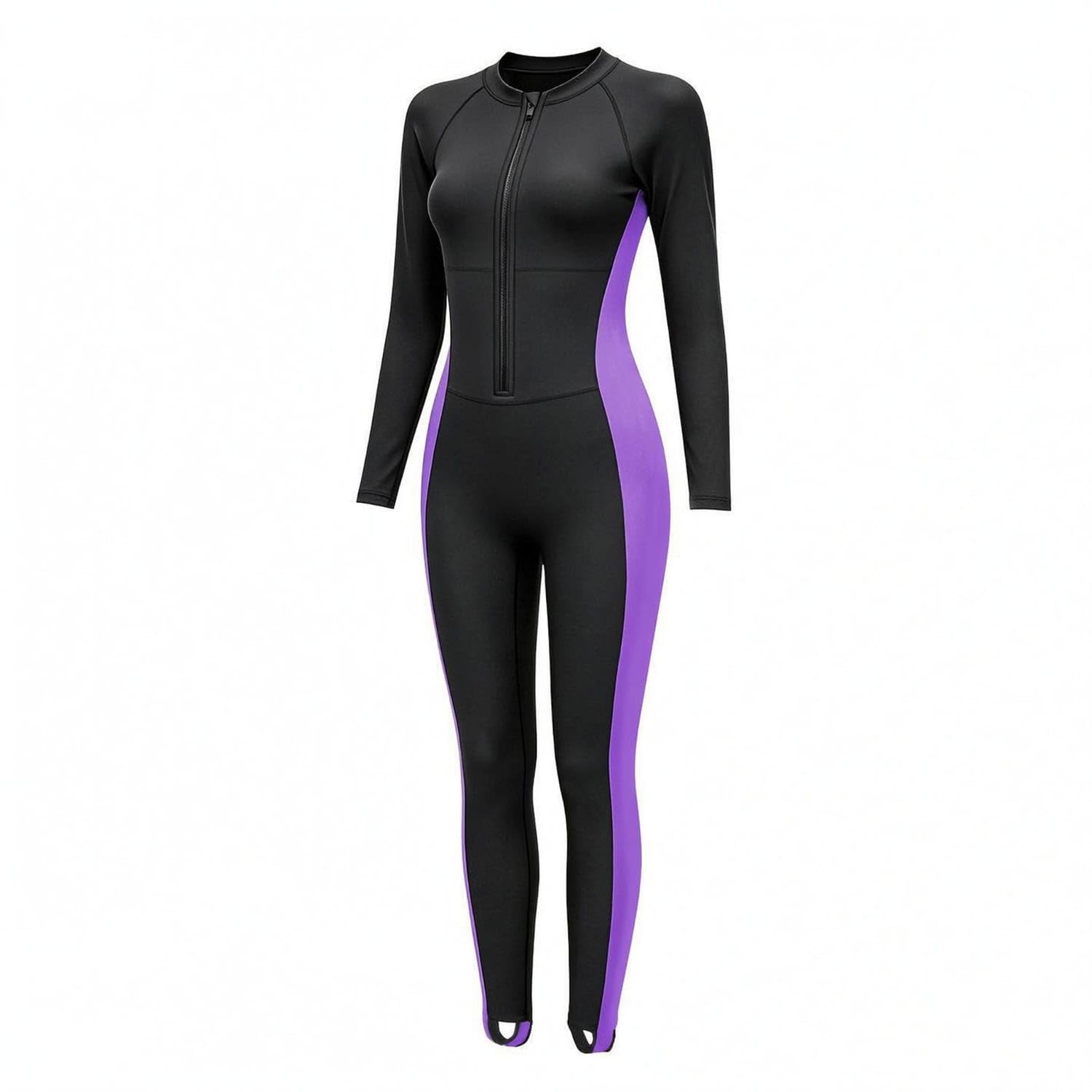 Built-in Padding Full Body Rash Guard Contrasting Side Panels Zip Front Swimsuit Sun Protection Long-Sleeve Swimsuit Shaping Look for Women, Swimming, Diving, Surfing, Snorkeling, Black Purple, XXXL-image-28