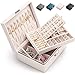 Caja para Joyas Caja Joyero para Mujer 2 Capas Cuero Bloqueable Caja Joyero Organizador para Anillos, Pendientes, Pulseras y Collares(Blanco-M)