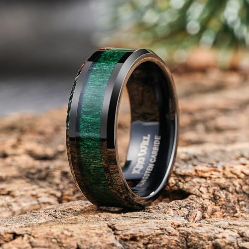 Image of King Will Nature Koa Wood Inlay Tungsten Carbide Wedding Ring 8mm Silver /Black /Gold /Green /Rose Gold /Blue Wedding Band for Men High Polished Anniversary Rings Comfort Fit Size 6-15