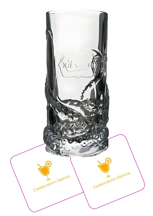 Celebration Spirits Kraken Dark Rum Tentacle Themed Highball Collectors Tumbler Glass | Clear Glass Material Approx. 300ml Capacity | Cocktail Drinking Glass | Barware Gift for Spirit Lovers