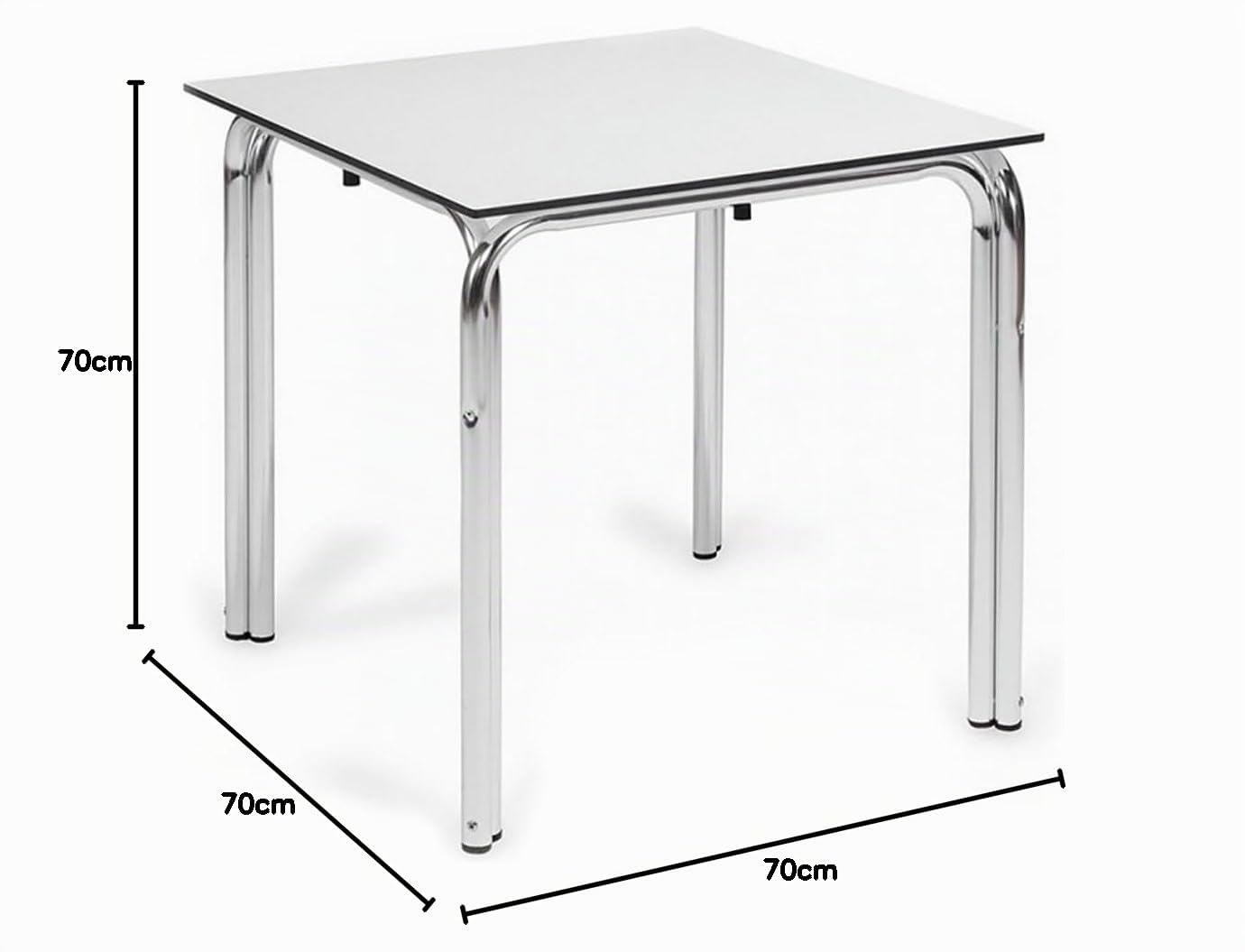 MBH - Mesa Cuadrada de Aluminio Apilable 70x70 cm con Tablero Blanco para Hostelería, Interior y Exterior, Ideal para Bar, Restaurante y Cafetería