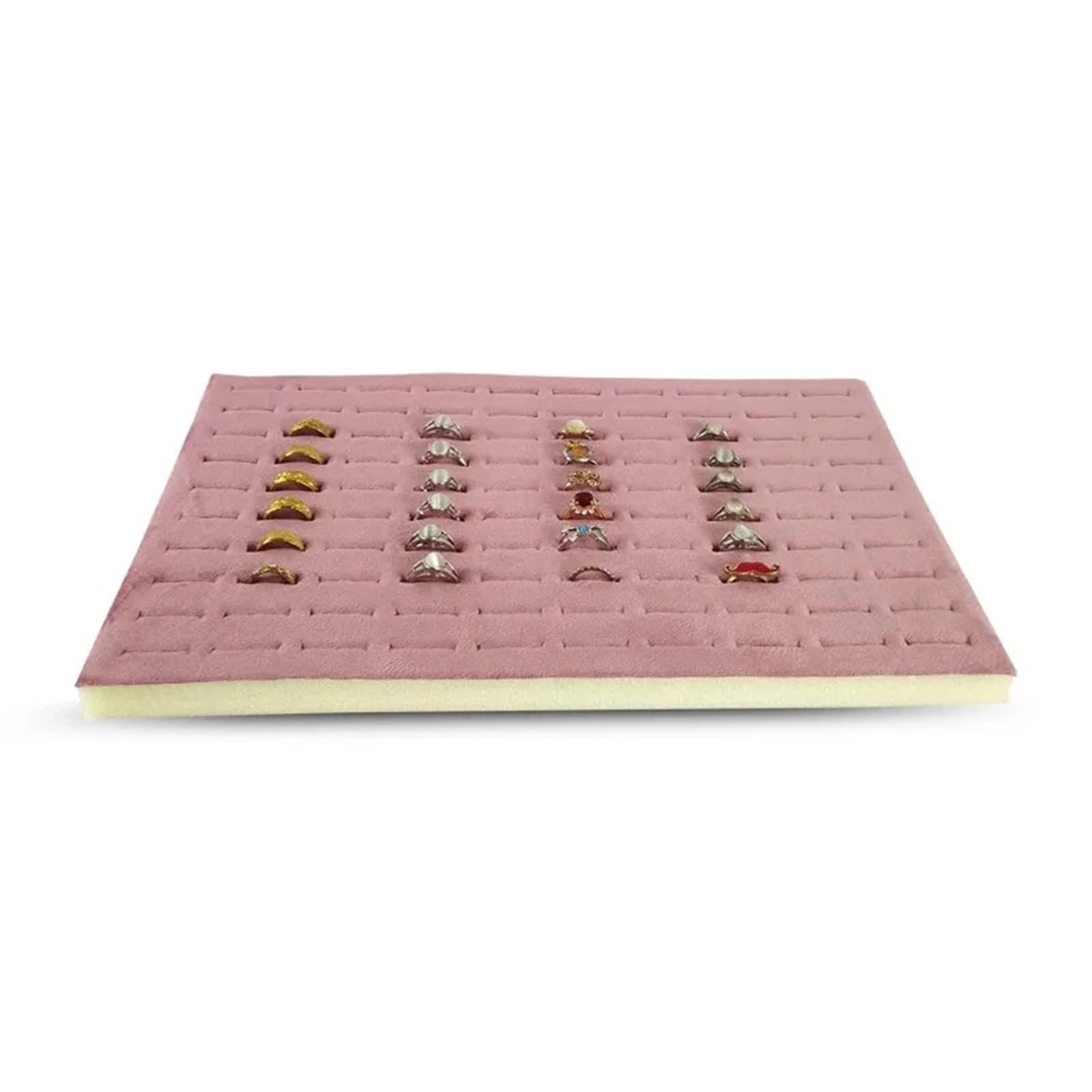 MAQDDO 5pcs 100 Slot Velvet Ring Display Foam Mat,Jewelry Tray for Retail Showcase & DIY Organizer,Protective Liner Countertop Pad For Jewelry(Pink Velvet)