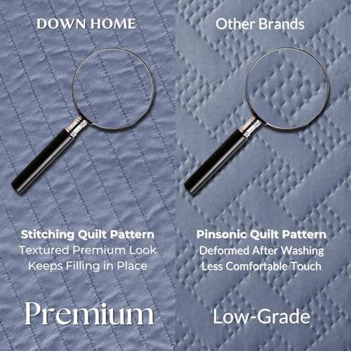 DOWN HOME Queen Quilt Bedding Set with Shams, Vintage Washed Soft Quilted Blanket Thin Comforter Lightweight Bedspread Coverlet Bed Cover, Brushed Microfiber Stripe Stitching, Vintage Denim, 86"x90" by DOWN HOME - Used condition - Image 3