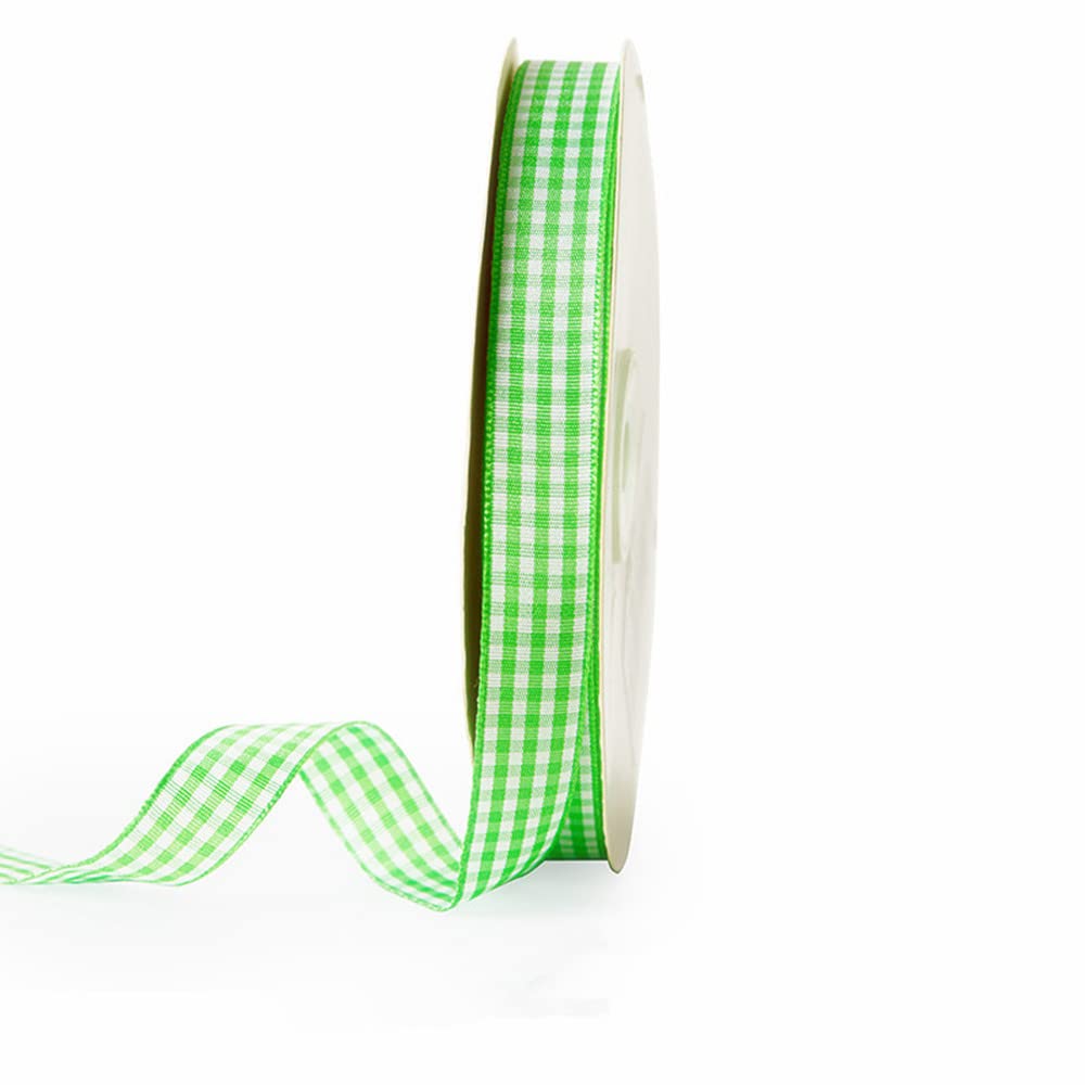 VIVIQUEN Cinta a cuadros de cuadros de tafetán de cuadros 100% poliéster para costura, regalo, manualidades, decoración de boda, coronas, decoración del hogar, 9,5 mm x 25 m (verde)