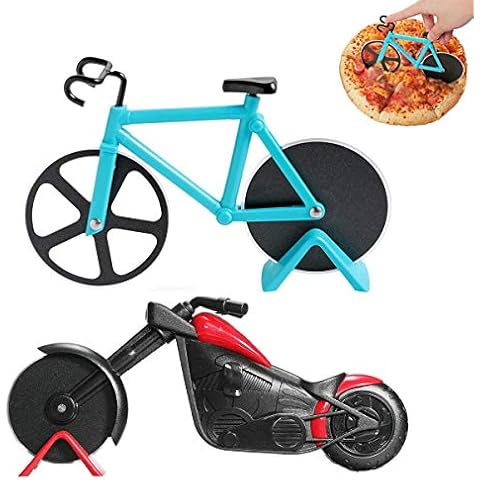 Zliger Fahrrad Pizzaschneider & Motorrad Pizzaschneider Antihaftbeschichtetem Edelstahl Pizza Schneider mit Kunststoff Ständer Motorrad Pizzaschneider Fahrrad Pizzaschneider Cover