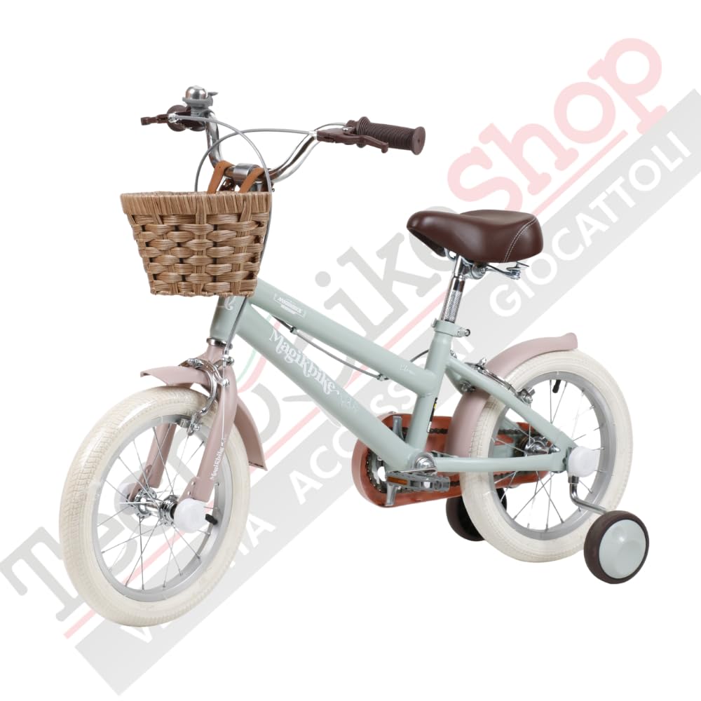 Bicicletta Bambina Vintage Magik Bike Antonella con Cestino e Rotelle Rimovibili, Telaio Acciaio, Sella Regolabile
