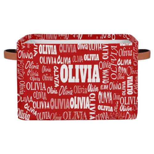 KFNHN Custom Rectangle Storage Basket, Personalized Name Organizer Bin for Pet/Children Toys, Books, Clothes, Perfect for Rooms/Playroom, Red Color