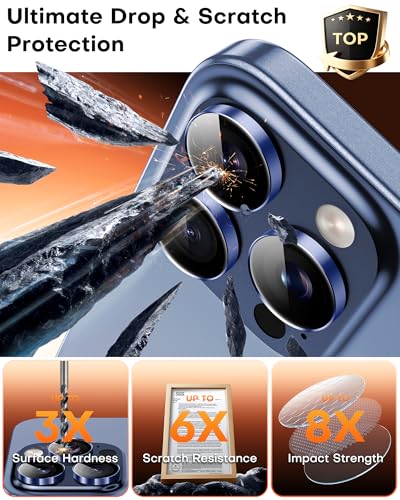Image of TOCOL for iPhone 15 Pro Max Camera Lens Protector /iPhone 15 Pro Camera Lens Protector Tempered Glass HD Individual Scratch Resistant Cover Accessories Case Friendly 2 Pack(Dark Blue)