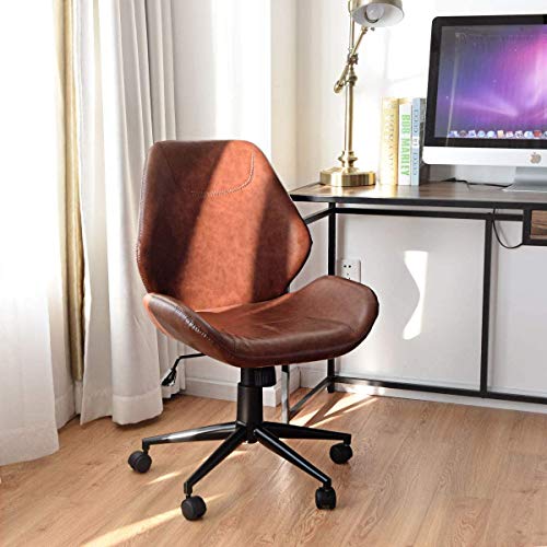 Giantex Home Office Leisure Chair Ergonomic Mid-Back Pu Leather Armless Chair Upholstered With 5 Rolling Casters, Height Adjustable Swivel Chair #TOP1